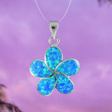 Beautiful Hawaiian Blue Opal Plumeria Necklace, Sterling Silver Blue Opal Plumeria Flower Pendant, N6005 Birthday Valentine Mom Gift