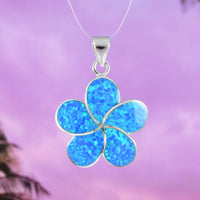 Gorgeous Hawaiian Large Blue Opal Plumeria Necklace, Sterling Silver Blue Opal Plumeria Flower Pendant, N6008 Birthday Valentine Mom Gift
