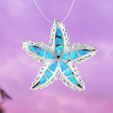 Stunning Hawaiian Large Blue Opal Starfish Necklace, Sterling Silver Blue Opal Starfish Pendant, N6016 Birthday Valentine Mom Gift