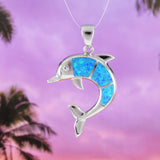 Gorgeous Hawaiian Large Blue Opal Dolphin Necklace, Sterling Silver Opal Dolphin Pendant, N6031 Birthday Valentine Mom Gift, Statement PC