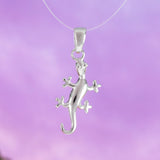Unique Pretty Hawaiian Gecko Necklace, Sterling Silver Gecko Lizard Charm Pendant, N2007 Birthday Valentine Wife Mom Gift, Island Jewelry