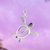 Beautiful Hawaiian Large Sea Turtle Necklace, Sterling Silver Turtle Petroglyph Pendant, N2021 Birthday Valentine Mom Gift, Island Jewelry