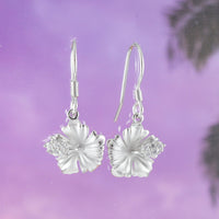 Beautiful Hawaiian Hibiscus Earring, Official Hawaii State Flower, Sterling Silver Hibiscus CZ Dangle Earring, E4122 Birthday Wife Mom Gift