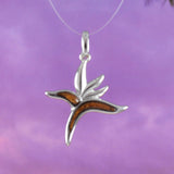 Unique Hawaiian Genuine Koa Wood Bird of Paradise Necklace, Sterling Silver Bird of Paradise Pendant, N8510 Birthday Valentine Mom Gift