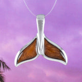 Beautiful Hawaiian Genuine Koa Wood Whale Tail Necklace, Sterling Silver Koa Wood Whale Tail Pendant, N8522 Birthday Valentine Wife Mom Gift