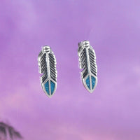 Unique Hawaiian Genuine Turquoise Feather Earring, Sterling Silver Feather Stud Earring, E8398 Birthday Wife Mom Girl Valentine Gift