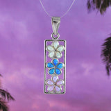 Beautiful Hawaiian 3 Tri-color Opal Plumeria Pendant, Past Present & Future, Sterling Silver 3 Plumeria Barrel Pendant, N8371 Birthday Gift