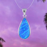 Beautiful Hawaiian Blue Opal Rain Drop Necklace, Sterling Silver Blue Opal Rain-Drop Pendant, N8388 Birthday Mom Valentine Gift