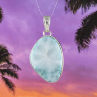 Unique Gorgeous Hawaiian Large Genuine Larimar Necklace, Sterling Silver Natural Larimar Pendant, N8396 Birthday Mom Gift, Statement PC