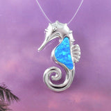 Beautiful Hawaiian Blue Opal Seahorse Necklace, Sterling Silver Blue Opal Seahorse Pendant N8378 Birthday Valentine Mom Gift, Island Jewelry