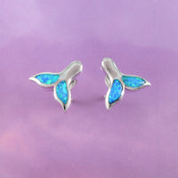 Beautiful Hawaiian Blue Opal Whale Tail Earring, Sterling Silver Blue Opal Whale Tail Stud Earring, E4023 Birthday Mom Girl Valentine Gift