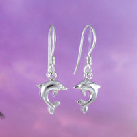Pretty Hawaiian Dolphin Earring, Sterling Silver Dolphin Dangle Earring, E4008 Birthday Wife Mom Girl Valentine Gift, Island Jewelry