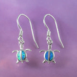 Pretty Small Hawaiian Blue Opal Sea Turtle Earring, Sterling Silver Blue Opal Turtle Dangle Earring, E4014 Birthday Mom Girl Valentine Gift