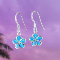 Beautiful Hawaiian Blue Opal Plumeria Earring, Sterling Silver Blue Opal Plumeria Flower Dangle Earring, E4026 Birthday Mom Valentine Gift