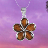 Beautiful Hawaiian Genuine Koa Wood Plumeria Necklace, Sterling Silver Koa Wood Plumeria Flower Pendant, N8512 Birthday Valentine Mom Gift