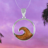 Unique Hawaiian Genuine Koa Wood Ocean Wave Necklace, Sterling Silver Wave Pendant, N8519 Birthday Mom Wife Valentine Gift