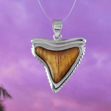Unique Hawaiian Genuine Koa Wood Shark Teeth Necklace, Sterling Silver Shark Teeth Pendant, N8524 Birthday Valentine Wife Mom Gift