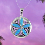 Stunning Hawaiian Blue Opal Sand Dollar Necklace, Sterling Silver Blue Opal Sand Dollar Pendant, N8375 Valentine Birthday Mom Wife Gift