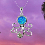 Unique Hawaiian Genuine Peridot Opal Octopus Necklace, Sterling Silver Blue Opal Octopus Pendant, N8379 Birthday Valentine Wife Mom Gift