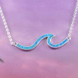 Unique Hawaiian Blue Opal Ocean Wave Necklace, Sterling Silver Blue Opal Wave Necklace, N8390 Birthday Mom Christmas Gift, Island Jewelry