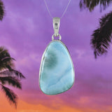 Unique Gorgeous Hawaiian Large Genuine Larimar Necklace, Sterling Silver Natural Larimar Pendant, N8394 Birthday Mom Gift, Statement PC