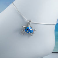 Gorgeous Hawaiian Blue Opal Sea Turtle Anklet or Bracelet, Sterling Silver Opal Turtle Charm Bracelet, A6021 Birthday Mom Valentine Gift