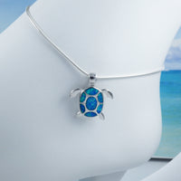 Beautiful Hawaiian Large Blue Opal Sea Turtle Anklet or Bracelet, Sterling Silver Blue Opal Turtle Charm Bracelet, A6028 Birthday Mom Gift