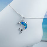 Beautiful Hawaiian Large Blue Opal Dolphin Anklet or Bracelet, Sterling Silver Dolphin Charm Bracelet, A6029 Birthday Mom Valentine Gift