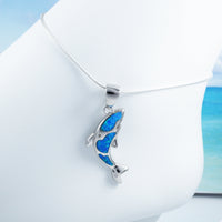 Gorgeous Hawaiian Large Opal Orca Whale Anklet or Bracelet, Sterling Silver Blue Opal Whale Charm Bracelet A6166 Birthday Mom Valentine Gift
