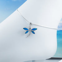 Beautiful Hawaiian Dragonfly Anklet or Bracelet, Sterling Silver Blue Opal Dragonfly Charm Bracelet, A6146 Birthday Mom Wife Valentine Gift