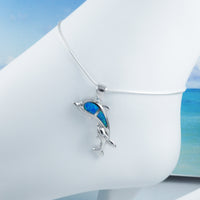 Gorgeous Hawaiian Large Blue Opal Mom & Baby Dolphin Anklet or Bracelet, Sterling Silver Dolphin Charm Bracelet, A6150 Birthday Mom Gift