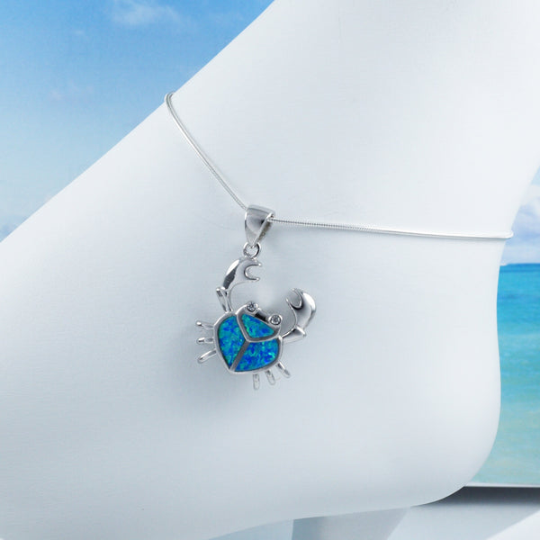 Unique Hawaiian Large Blue Opal Crab Anklet or Bracelet, Sterling Silver Opal Crab Charm Bracelet, A6163 Birthday Gift