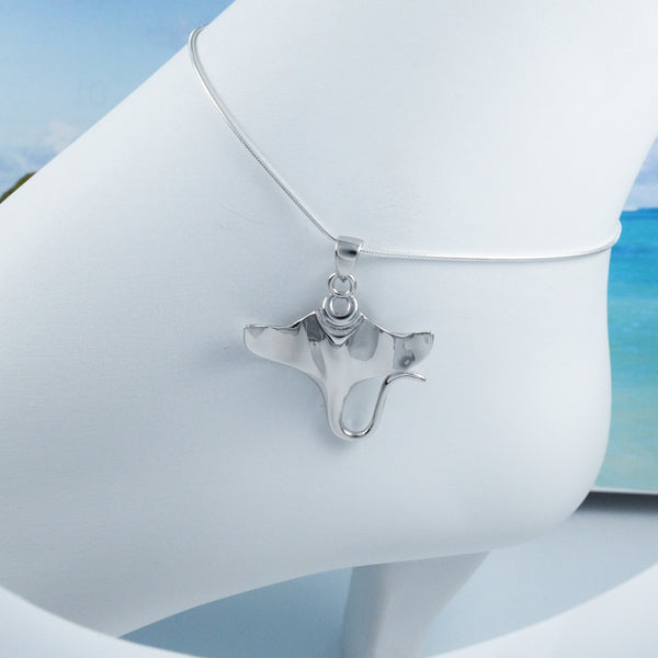 Beautiful Hawaiian Large Manta Ray Anklet or Bracelet, Sterling Silver Manta Ray Charm Bracelet, A6106 Birthday Mom Wife Valentine Gift