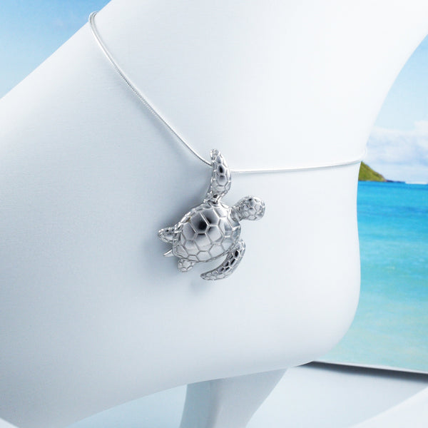 Beautiful Hawaiian Large Sea Turtle Anklet or Bracelet, Sterling Silver Turtle Charm Bracelet, A6127 Birthday Mom Wife Valentine Gift