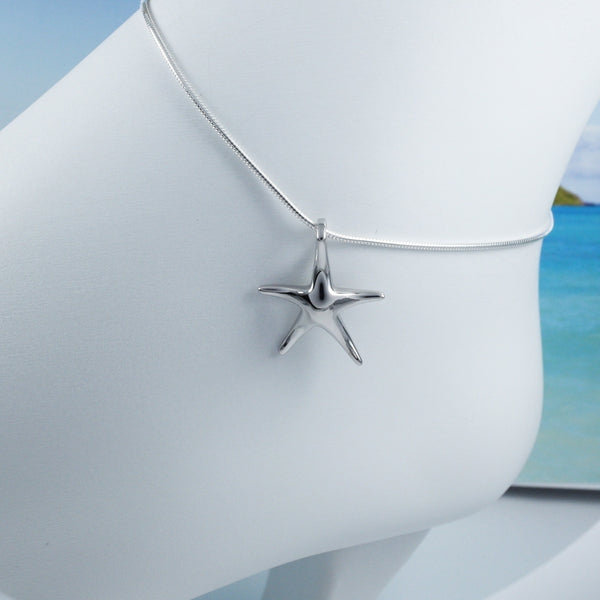 Pretty Hawaiian Starfish Anklet or Bracelet, Sterling Silver Star Fish Charm Bracelet, A2011 Birthday Mom Wife Girl Valentine Gift