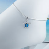Pretty Hawaiian Blue Opal Sea Turtle Anklet or Bracelet, Sterling Silver Blue Opal Turtle Charm Bracelet, A2012 Birthday Mom Wife Gift