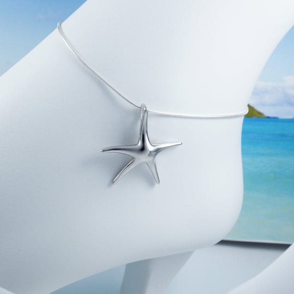 Beautiful Hawaiian Large Starfish Anklet or Bracelet, Sterling Silver Star Fish Charm Bracelet, A2028 Birthday Mom Valentine Gift