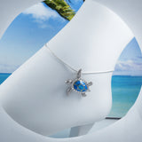 Gorgeous Hawaiian Large Blue Opal Sea Turtle Anklet or Bracelet, Sterling Silver Opal Turtle Charm Bracelet, A6022 Birthday Valentine Gift