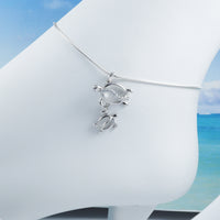 Beautiful Hawaiian Mom & Baby Sea Turtle Anklet or Bracelet, Sterling Silver Turtle Charm Bracelet, A6143 Birthday Mom Wife Valentine Gift