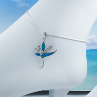 Unique Gorgeous Hawaiian Large Blue Opal Bird of Paradise Anklet or Bracelet, Sterling Silver Opal Bird of Paradise CZ Charm Bracelet, A6156