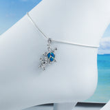 Beautiful Hawaiian Mom & Baby Turtle Anklet or Bracelet, Sterling Silver Blue Opal 2 Sea Turtle Charm Bracelet, A6157 Birthday Mom Wife Gift