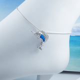 Unique Hawaiian Blue Opal Marlin Fish Anklet or Bracelet, Sterling Silver Opal Swordfish Charm Bracelet, A6161 Birthday Mom Valentine Gift