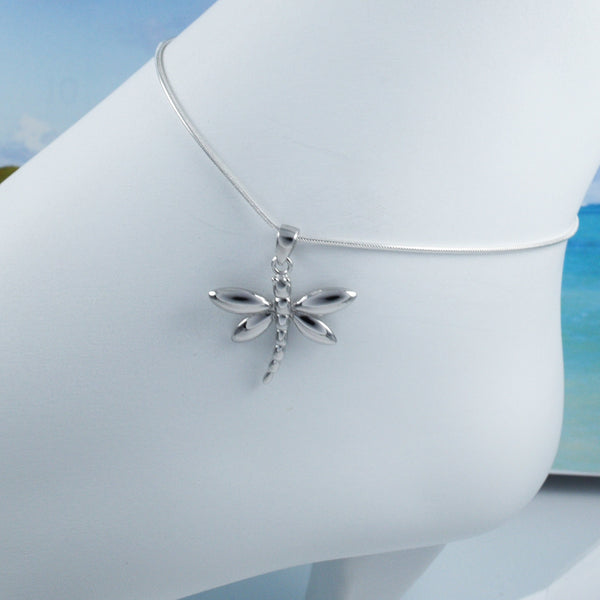 Beautiful Hawaiian Dragonfly Anklet or Bracelet, Sterling Silver Dragonfly Charm Bracelet, A6115 Birthday Mom Wife Valentine Gift, Island