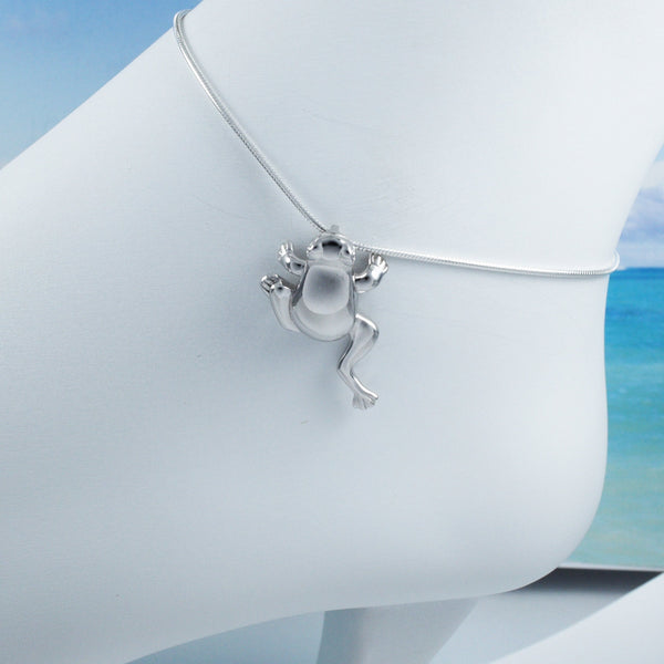 Unique Hawaiian Frog Anklet or Bracelet, Sterling Silver Leaping Frog Charm Bracelet, A6121 Birthday Mom Wife Valentine Gift, Island Jewelry