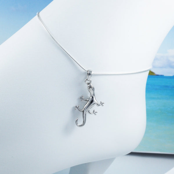 Unique Hawaiian Large Gecko Anklet or Bracelet, Sterling Silver Gecko Charm Bracelet, A2020 Birthday Mom Wife Valentine Gift, Island Jewelry