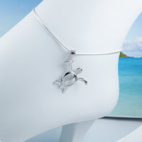 Beautiful Hawaiian Large Sea Turtle Anklet or Bracelet, Sterling Silver Turtle Charm Bracelet, A2021 Valentine Birthday Mom Gift