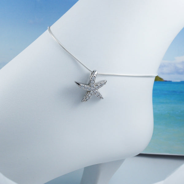 Unique Beautiful Hawaiian Starfish Anklet or Bracelet, Sterling Silver Star Fish Charm Bracelet, A2029 Birthday Mom Wife Valentine Gift