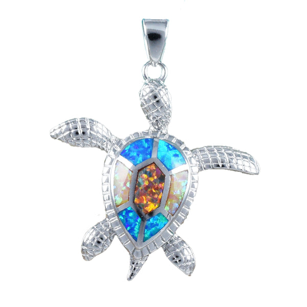 Gorgeous Hawaiian Large Tri-color Opal Sea Turtle Necklace, Sterling Silver Opal Turtle Pendant, N8946 Birthday Mom Gift, Statement PC