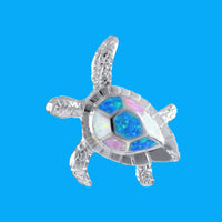 Gorgeous Hawaiian Large Tri-color Opal Sea Turtle Necklace, Sterling Silver Blue White Pink Opal Turtle Pendant, N8366 Birthday Mom Gift
